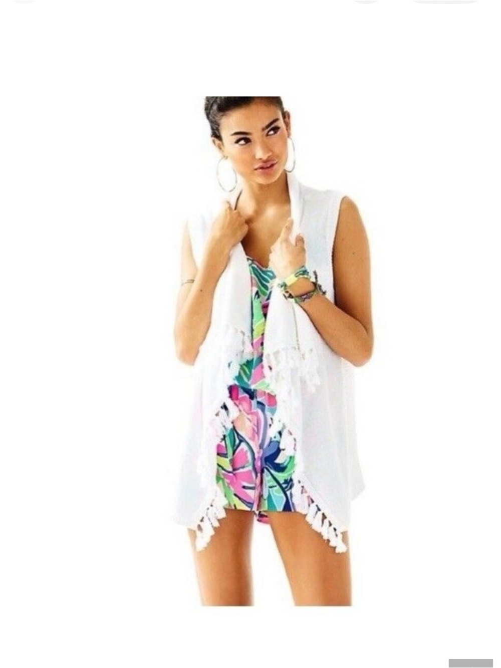 Lilly Pulitzer White Open-Knit Lightweight Cardigan Vest